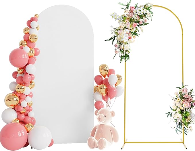 Wokceer 6 FT Wedding Arch Backdrop Stand and White Arch Cover Metal Arch Stand with Arch Stand Cover for Birthday Party Wedding Ceremony Bridal Baby Shower Event Decor, DoorCover 0.8M-White-K