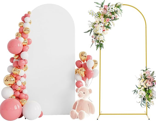 Wokceer 6 FT Wedding Arch Backdrop Stand and White Arch Cover Metal Arch Stand with Arch Stand Cover for Birthday Party Wedding Ceremony Bridal Baby Shower Event Decor, DoorCover 0.8M-White-K
