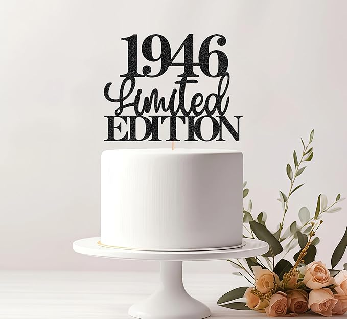Limited EDITION 1946 Cake Topper - Black Glitter Happy 79th Birthday Party Cake Decoration Supplies, Cheer to 79 Years Cake Bunting Decor for 79th Birthday Party Photo Booth Props