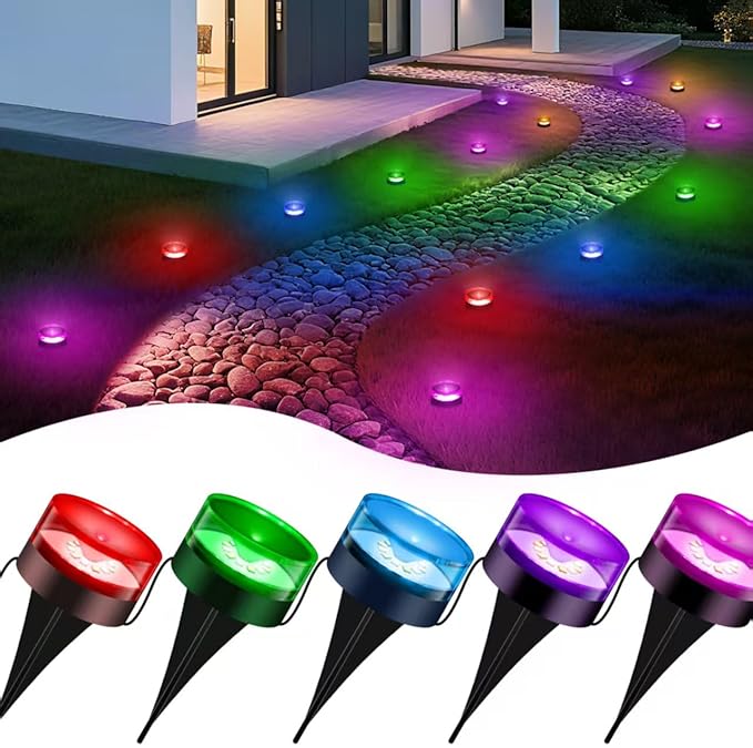 VCOKEN Outdoor Ground Lights, 50FT with Smart 15 LED RGBWW Christmas Pathway Lights with App Control, DIY Scene Modes IP65 Waterproof Walkway Light for Yard, Walkway Driveway Garden Decor