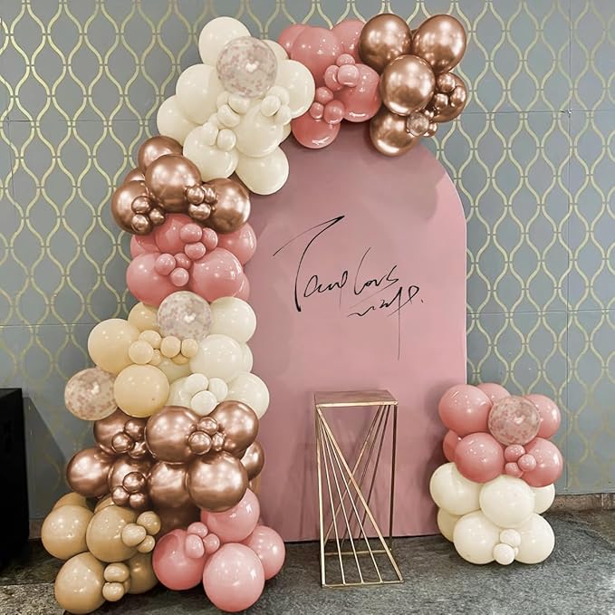Boho Balloon Garland Arch Kit, 156Pcs Dusty Pink Pastel Brown Metallic Champagne Gold White Balloons for Wedding Baby Bridal Shower Engagement Anniversary Birthday Decorations