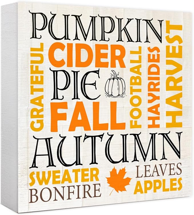 Funny Autumn Wood Box Sign Autumn Theme Wooden Block Desk Decor for Home Office Kitchen Cubicle Table Shelf Tabletop,Farmhouse Fall Sign Decor