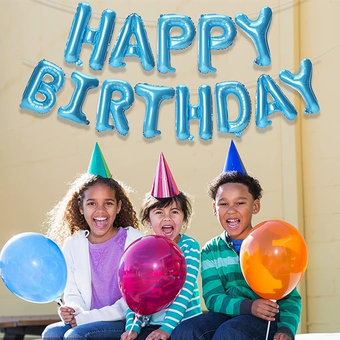 Accevo Light Blue Happy Birthday Balloons Banner 16 Inch Foil Letters Balloons Happy Birthday Sign Banner 3D Happy Birthday Balloons for Kids, Child, Adults, Boys & Girls Birthday Party Decorations