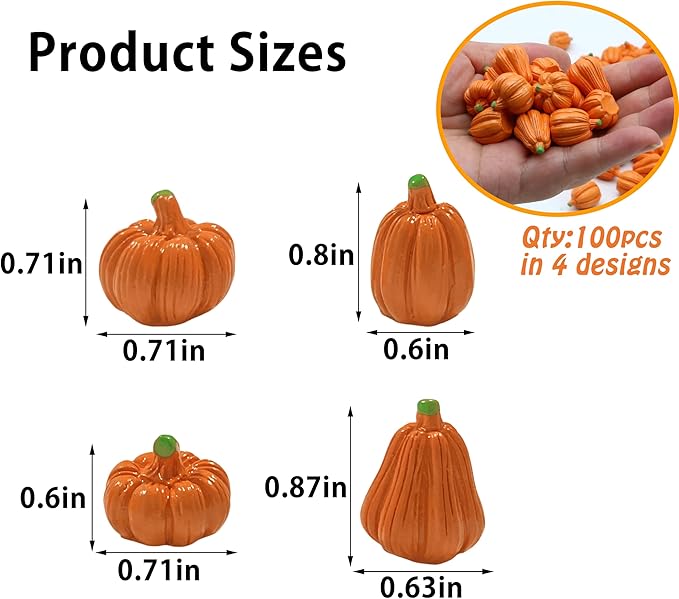 100Pcs Mini Pumpkins for Crafts, Resin Small Pumpkin Decor, Decorative Miniature Pumpkin, Fake Tiny Orange Pumpkins for Decorating in Bulk for Vase Filler, Fall, Thanksgiving, Halloween