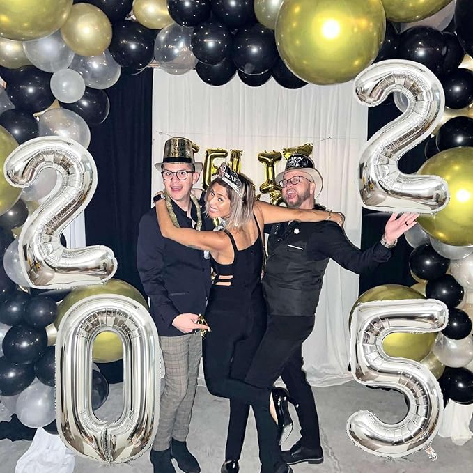 2025 Giant Silver Number Balloons - 32 Inch, Happy New Year Eve Party Supplies, New Year Decorations, Christmas & Graduation Decorations