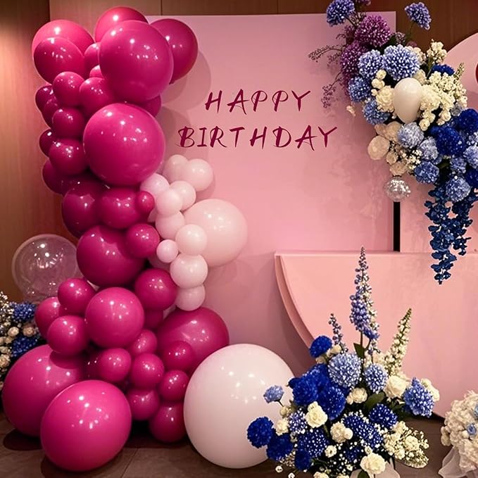 Hot Pink Balloons 145 pcs Magenta Fuchsia Balloons Different Sizes of 18 12 10 5 Inch Balloon Arch Kit Balloon Garland for Valentine's Day Princess Party Decorations