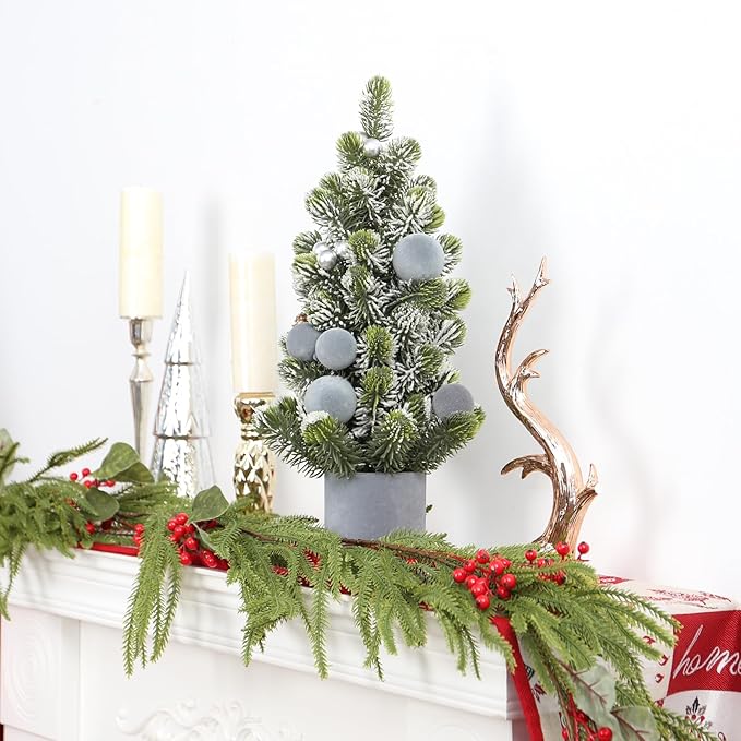 SY Super Bang Small Christmas Tree, 18Inch Grey Artificial Velvet Ball Berry Mini Tabletop Tree Christmas Decorations, for Home Party Thankgivings Xmas Indoor Decor.