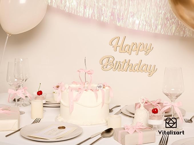 Vitalizart Happy Birthday Cotton Ribbon 5/8 Inch Natural Handmade Frayed Fringe Ribbons 15 Yd for Birthday Gift Wrapping Crafts Flower Bouquets Decor