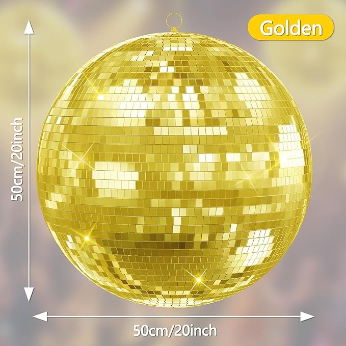 12"/16"/20" Mirror Disco Ball with Hanging Ring, for DJ Club, Party,Live Stage for Easy Installation, Disco Ball Mirror Balls Light Effect Mirrors Balls with Hanging Ring(Golden, Pink) 16inch Golden
