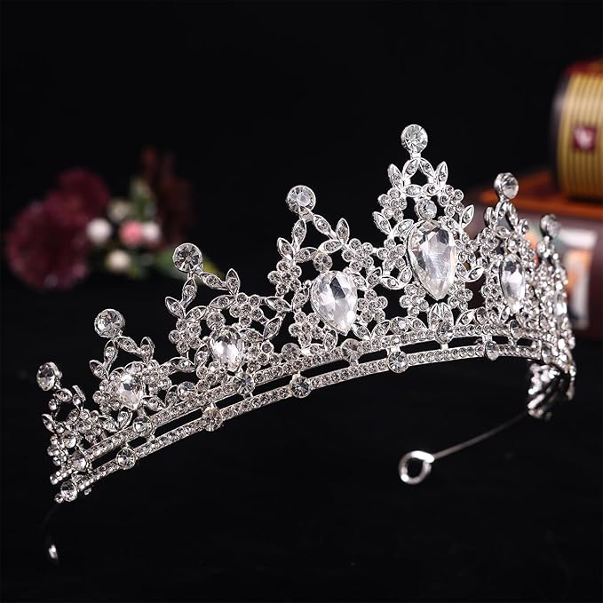 Silver Crystal Princess Queen Tiara - Bride Rhinestone Crowns Headband for Women Wedding,Birthday,Halloween,Prom,Pageant,Party,Coming of Age Ceremony,Photo Props (HG301-Silver White)