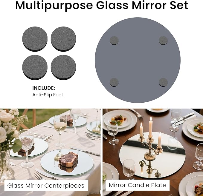 Round Mirror Centerpieces, 12" Round Glass Mirror Centerpieces for Tables for Wedding Decorations, Parties, Baby Shower Party, Glass Candle Trays