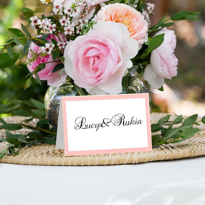 PATIKIL 50Pcs Table Place Cards, 3.5 x 2 Inches Blank Name Place Cards for Table Setting Wedding Reception Buffet, Light Pink