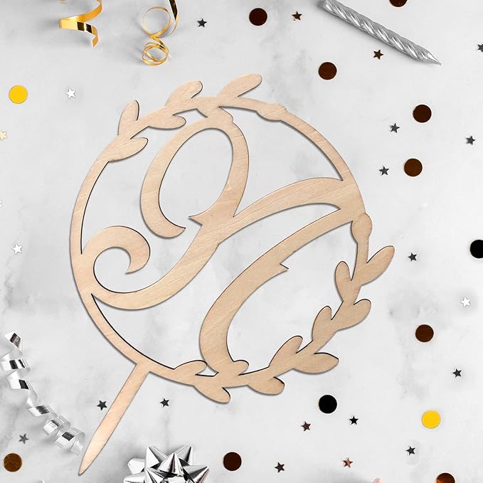 LINGTEER Personalized Inital Letter N Wooden Cake Topper Perfect for Birthday Rustic Wedding Party Keepsake Decoration