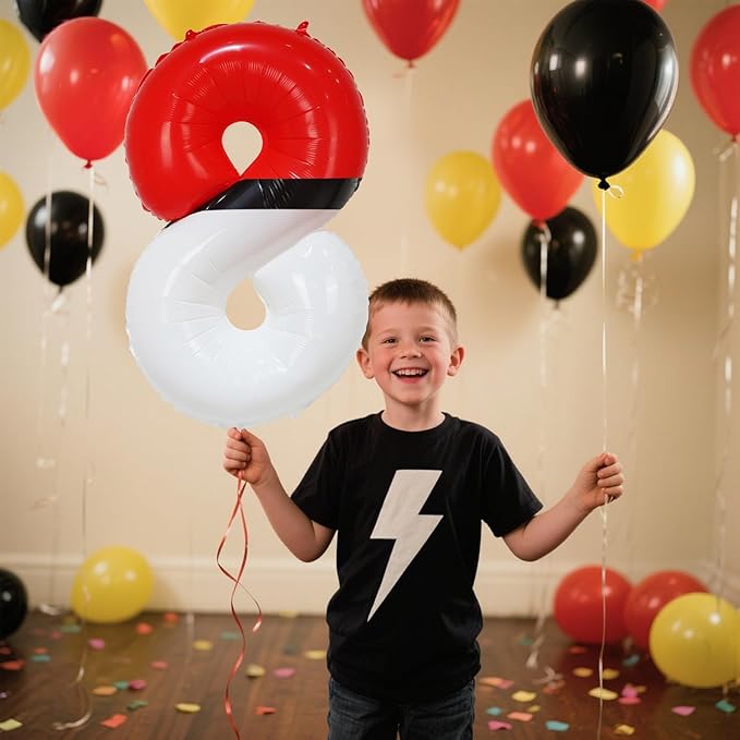 YIIHMEI 40 Inch Number 8 Balloons Birthday Party Decorations, Red and White Theme Large Balloon Decor Supplies for Kid's
