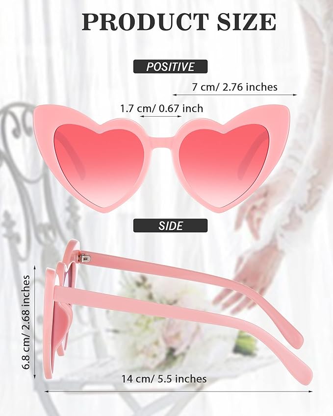 Flutesan 15 Pairs Heart Shaped Sunglasses Vintage Cat Eye Sunglasses for Bachelorette Party Supplies