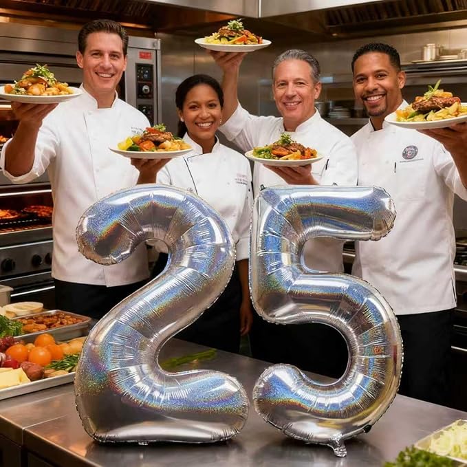 Laser Silver Number 25 Balloons 40 Inch Giant Number Silver 25 Foil Mylar Balloons for 25th Birthday Anniversary Events Party Decorations