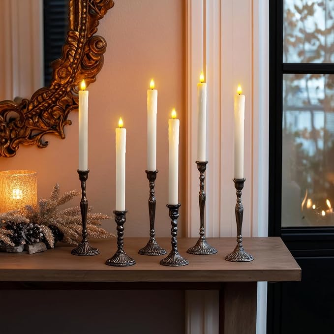 Homemory 12 Pcs Real Wax Flameless Taper Candles with Remote Timer and Dimmer, Battery Operated Candlesticks with Flickering Light, White Window Candles, 9.6 Inches for for Wedding Home Decor