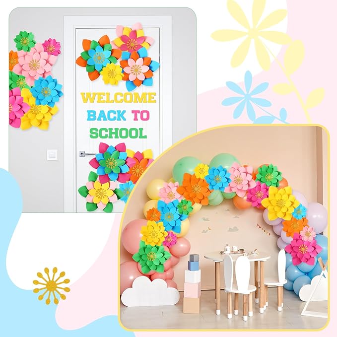 18 Pcs Mexican Paper Flowers Decor for Wall DIY Paper Fiesta Bulletin Board 3D Colorful Mexican Backdrop Decoration for Classroom Back to School Carnival and Holiday Party(Lotus-Shaped,Rainbow)