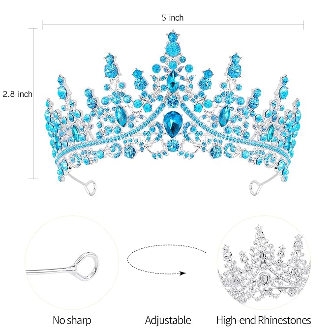VELSCRUN Birthday Queen Tiara Crowns for Women Girls Blue Crystal Birthday Queen Headband Sash Elegant Princess Crown Happy Birth Party Decorations Mom Sisters Birth Gift Hair Accessories