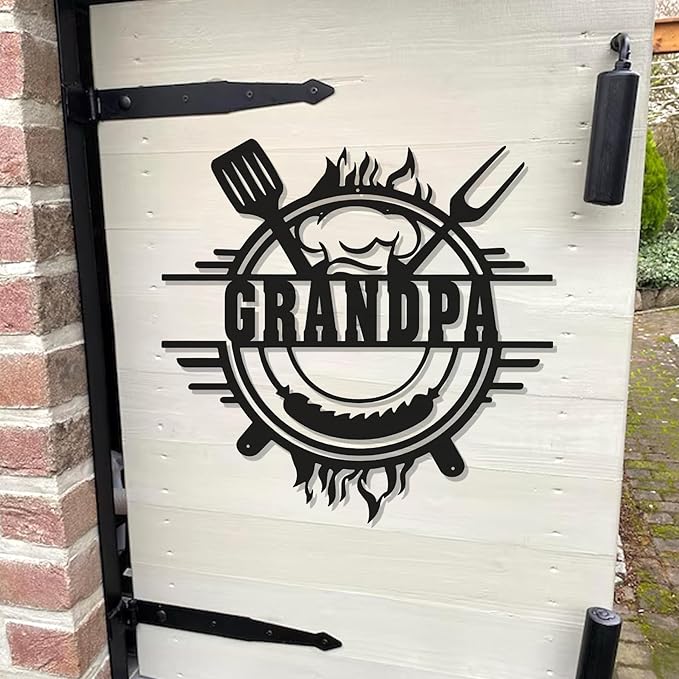 BBQ Grill Metal Sign – Custom Name Plaque for Outdoor Bar, Man Cave, Backyard Barbecue Area, Patio Decoration, Personalized Gift for Dad, Papa, Grandpa, Smoker Shed, Father's Day Gift