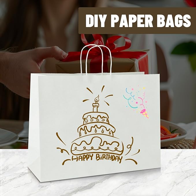 bagmad 100 Pack 16x6x12 Inches Large White Kraft Paper Bags with Handles Bulk for Shopping Wedding Grocery Retail Merchandise Business Craft Gift Bags(100 Count)