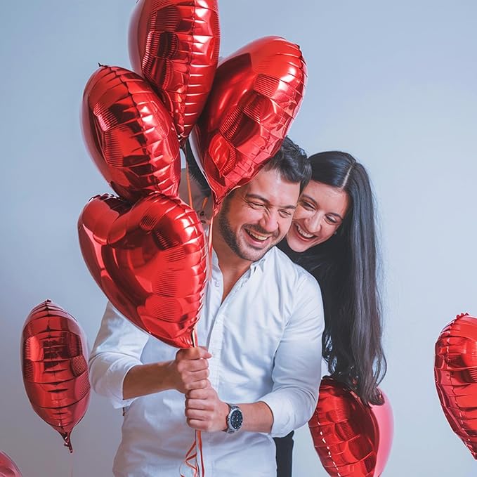 Red Heart Balloons, 18 Inch Red Heart Foil Shape Balloon, 12PCS Large Love Foil Helium Romantic Balloons for Birthday Baby Shower Marriage Wedding Bridal Engagement Anniversary Valentines Decoration