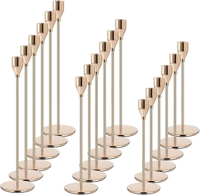 Gold Candlestick Holder French Gold Candle Holders for Table Centerpieces, Wedding, Party, Fits 3/4 inch Candles, Metal Taper Candle Sticks Holders Decor for Dinner, Home Decor (Set of 18)