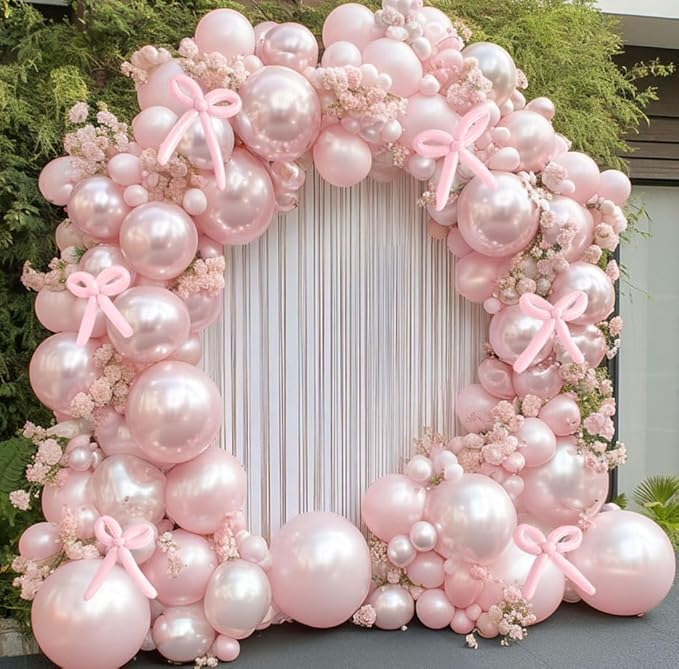 Pearl Pink Balloon Double Stuffed Pearl Balloons Garland Pastel Light Pink Arch Kit Pale Long Balloons Different Size for Birthday Wedding Baby Shower Anniversary Decoration