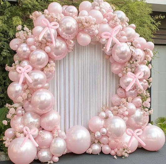 Pearl Pink Balloon Double Stuffed Pearl Balloons Garland Pastel Light Pink Arch Kit Pale Long Balloons Different Size for Birthday Wedding Baby Shower Anniversary Decoration