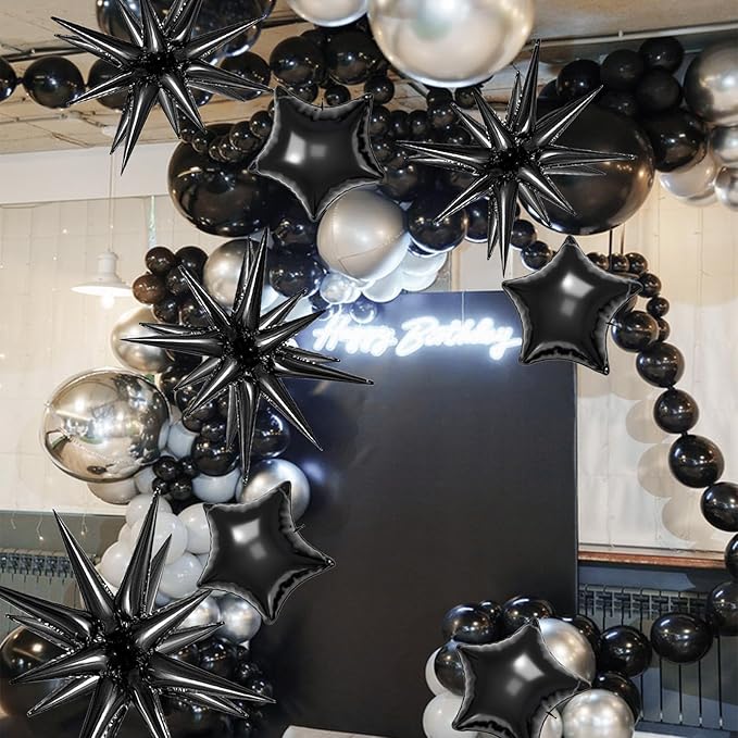 22 Pcs Black Star Balloons,22/18/10 Inch Star Foil Mylar Balloon,Spike Balloon and Four Pointed Balloons for Party Supplies Christmas Birthday Wedding Photo Booth (Black)