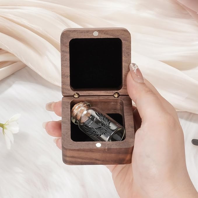 SOITIS Wooden Box for Ashes - Small Glass Urn for Human Ashes Keepsake, Mini Urns for Ashes Cremation Holder, Funeral Keepsake for Women Men - Black Wings Urn