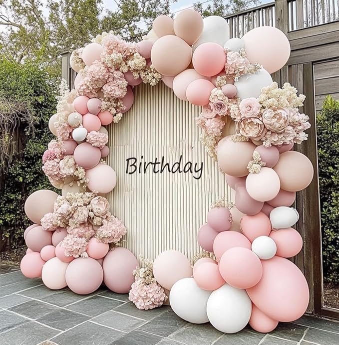 Pastel Pink White Balloon Arch - Double Stuffed Light Pink Beige Cream Balloon Garland Kit Boho Dusty Blush Balloons for Baby In Bloom Baby Shower Bridal Birthday Wedding Party Decor