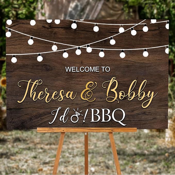 I Do BBQ Rustic Engagement Welcome Sign, 12x18 inches, Plastic, Full Size, Free Standing