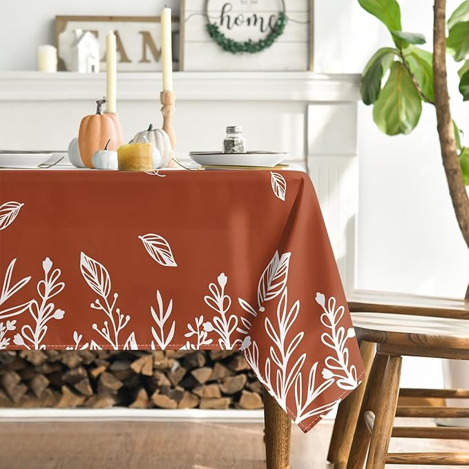 Horaldaily Fall Tablecloth 60×120 Inch Rectangular, Thanksgiving Autumn Harvest Caramel Wild Flowers Table Cover for Party Picnic Dinner Decor