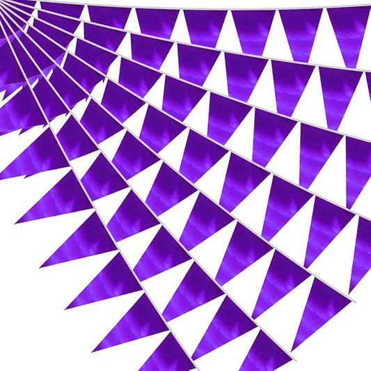 20M/65FT Purple Triangle Pennant Banner Flag Metallic Fabric Bunting Garland for Christmas Graduation Wedding Engagement Anniversary Bachelorette Birthday Bridal Shower Valentines Hen Party Supplies