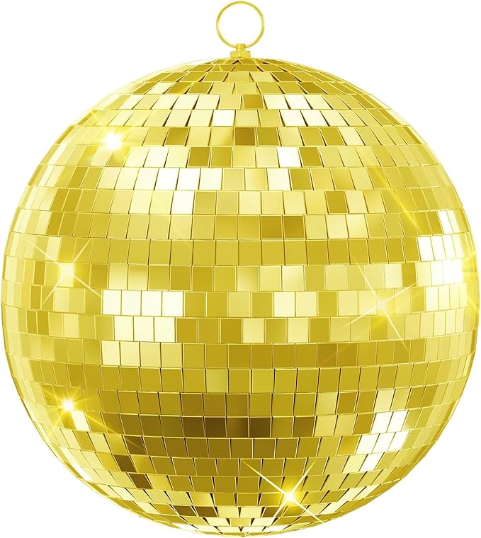 12"/16"/20" Mirror Disco Ball with Hanging Ring, for DJ Club, Party,Live Stage for Easy Installation, Disco Ball Mirror Balls Light Effect Mirrors Balls with Hanging Ring(Golden, Pink) 12Inch Golden