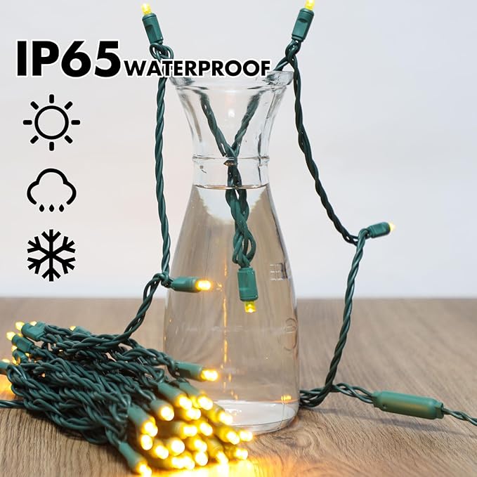 LAMPHOME 1200LED (24pk of 50L) String Lights, LED Christmas Lights, 6" SPACING,Green Wire, Yellow