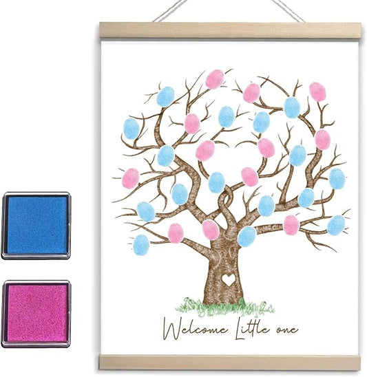 QZCYU Gender Reveal Fingerprint Tree Canvas Guest Books, Baby Shower Decorations, Gender Reveal Party Decorations Gifts Ideas, Baby Shower Party Supplies, Thumbprint Hanging Paintings(12x15in)