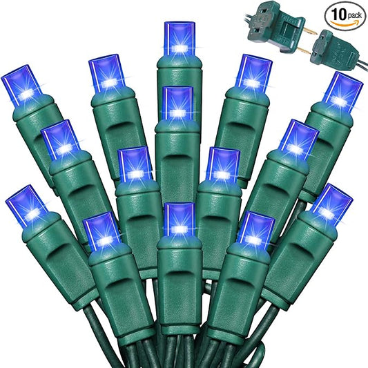 LAMPHOME 50LED String Lights,LED Christmas Lights,6" SPACING,Green Wire,Blue Colour,Commercial Grade