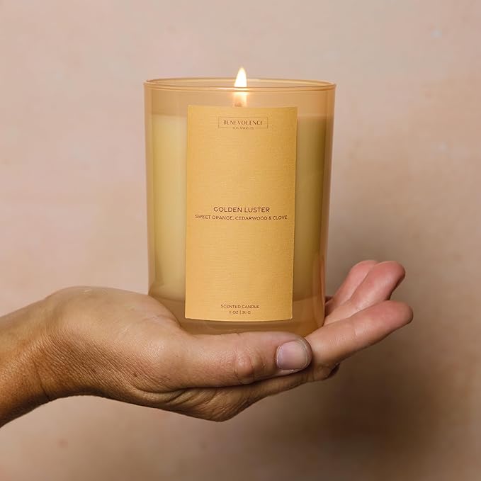 Orange, Cedarwood & Clove Scented Candle | 11oz, 60 Hour Burn | Natural Soy Wax, Cotton Wick | Fall & Holiday Candles | Christmas Scented Candles for Home | Sun-Kissed Collection - Golden Luster