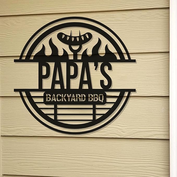 BBQ Grill Master Metal Sign - Custom Backyard Bar Name Decor - Outdoor Kitchen Hanging Accessories - Personalized Gift for Dad, Grandpa, Husband