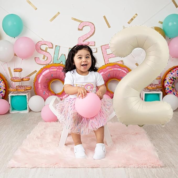 40 inch Cream White Number Balloon Giant Foil Helium Balloons Beige Number 2 Balloon for 2nd Birthday Party Anniversary Decorations Supplies