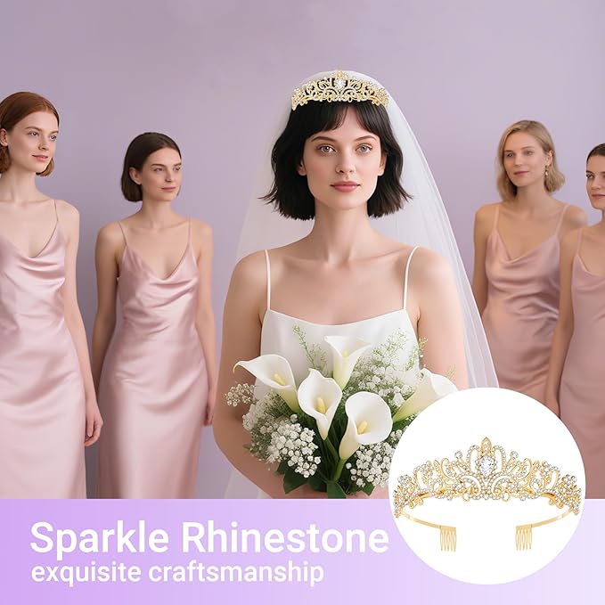 Tiara Crown for Women, Queen Tiara for Birthday Prom Bridal Party Custome Gold