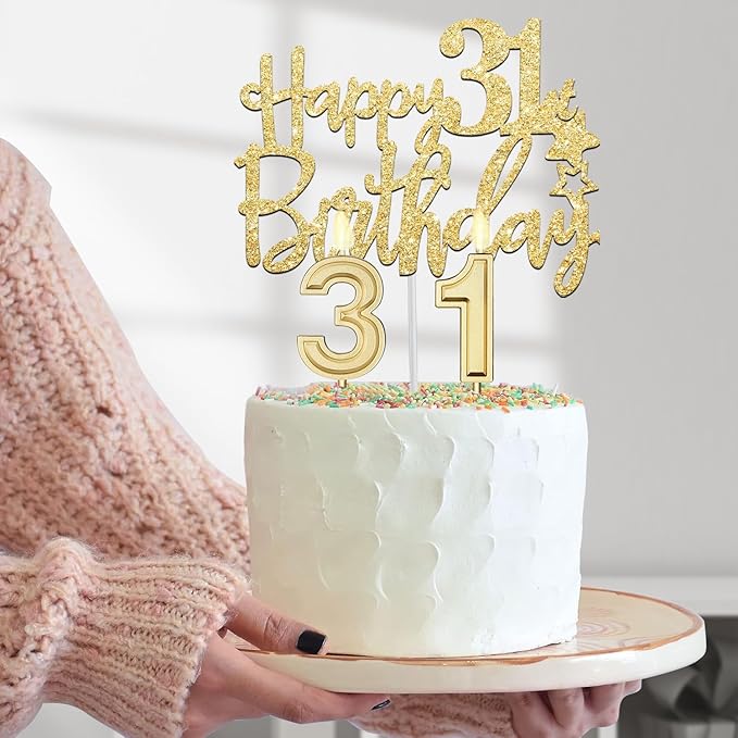 31st Birthday Decorations for Women Gold with 31st Birthday Tiara and Sash, Cake Topper and Number Candles, Number Balloons, 31 Year Old Gifts for Women