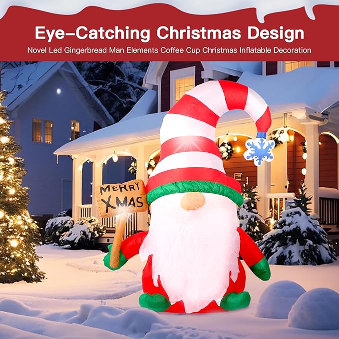 6 FT Christmas Inflatables Decorations Outdoor，Blow Up Gnome Tumbler with Built-in LED Lights for Indoor Holiday Party Yard Garden Lawn Décor