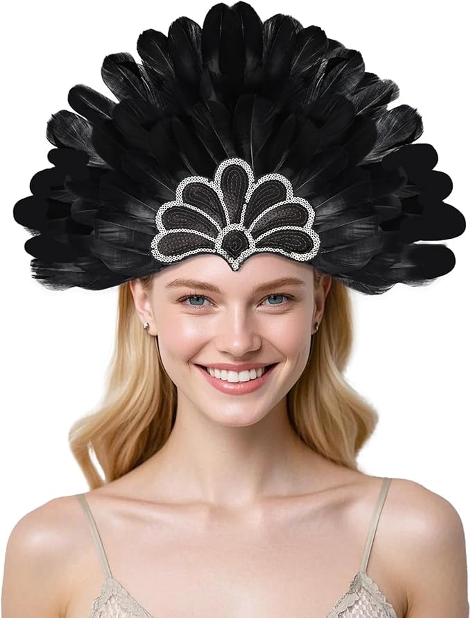 Women's Carnival Feather Headpieces Sequin Headdress for Wedding Masquerade Party Cosplay Feather Headbands