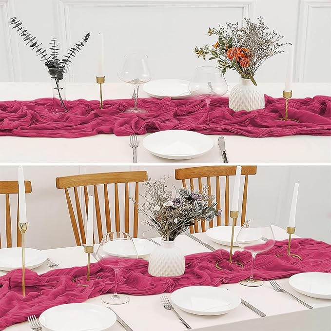 2 Pack 10 Ft Cheesecloth Table Runner Rose Red Gauze Long Table Runners Boho Gauze Cheese Cloth Table Runner Rustic Sheer Runner for Wedding Party Table Decor ( 35 x 120 Inch )