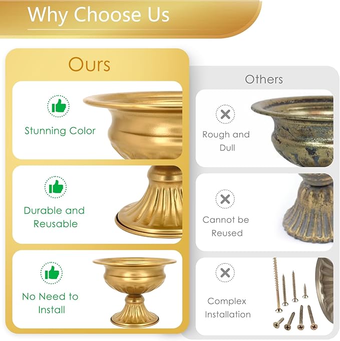 Gold Pedestal Vases for Centerpieces: Wedding Flower Vase for Tables 5 Inch Small Metal Compote Bowl Vase for Birthday Party Anniversary Event Home Decoration Set of 10