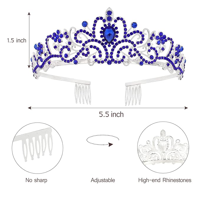 Velscrun Princess Crown, Tiaras for Girls, Blue Birthday Princess Sash for Girls, Birthday Girl Crown, Birthday Accessories for Girls, Princess Birthday Decorations, Princess Birthday Party Supplies