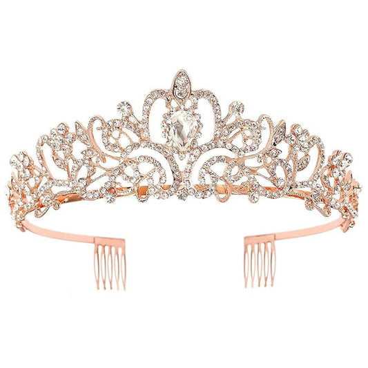 Tiara Crown for Women, Headband Hair Accessories for Birthday Wedding Party Costume Rose
